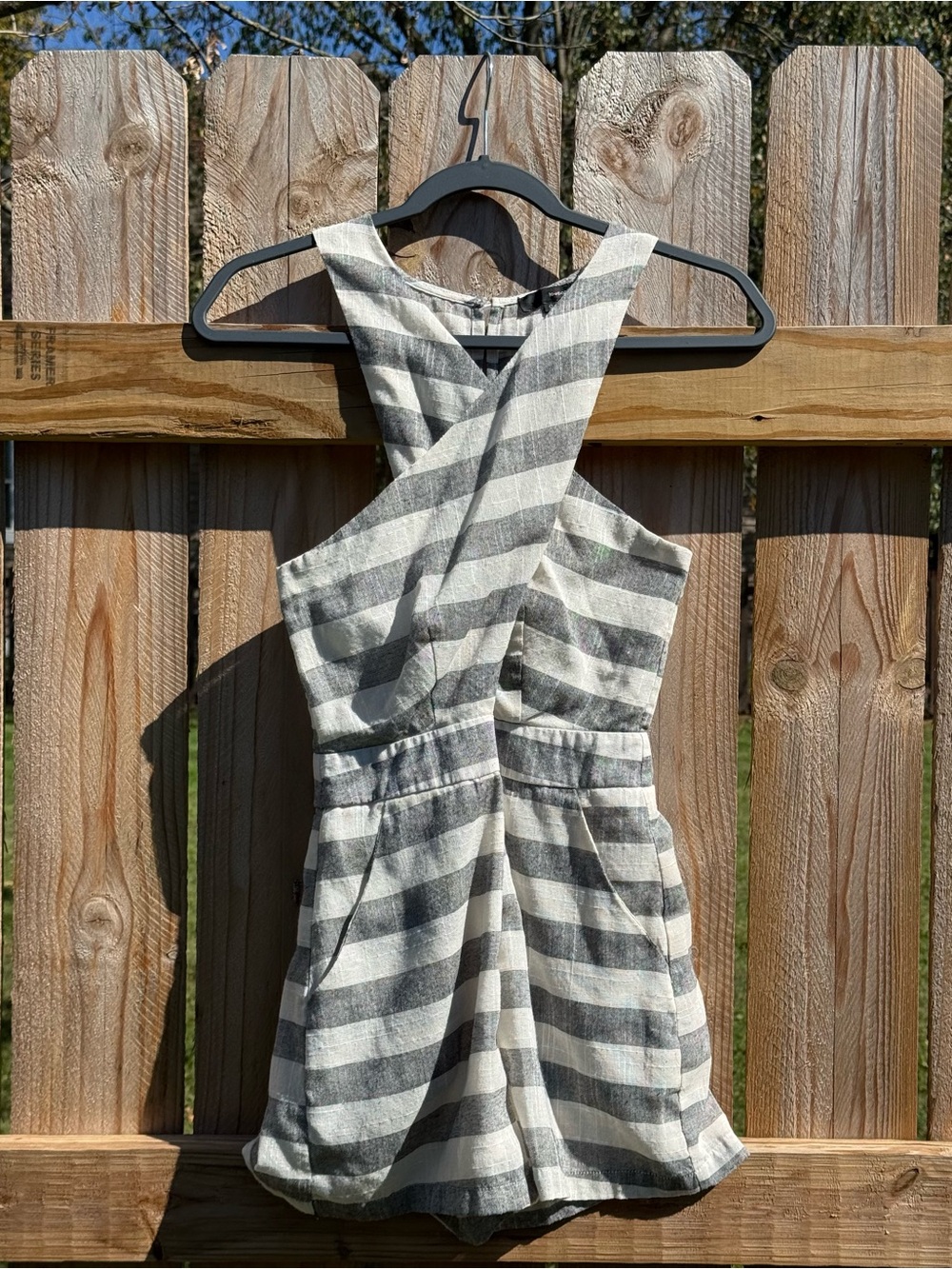 LOVPOSH Striped Romper Crisscross Mini Jumpsuit size Small Chic Beach Coastal